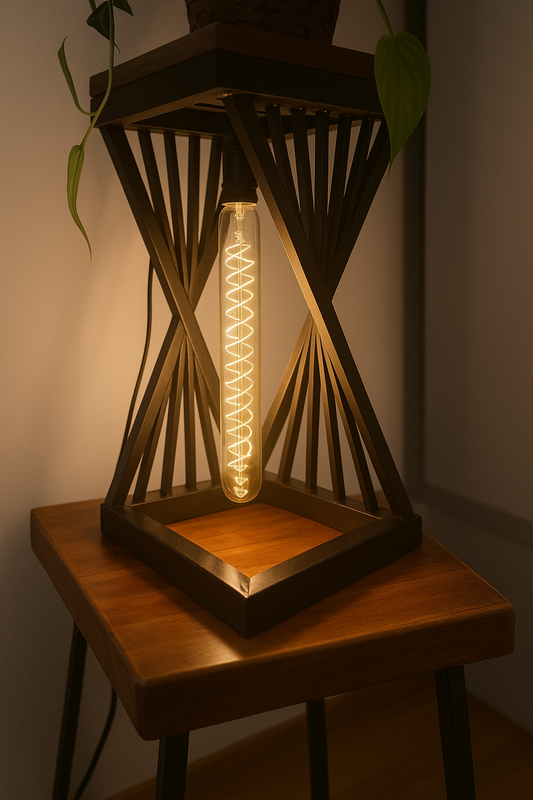 Lampe en Bois et Métal avec Ampoule Industrielle